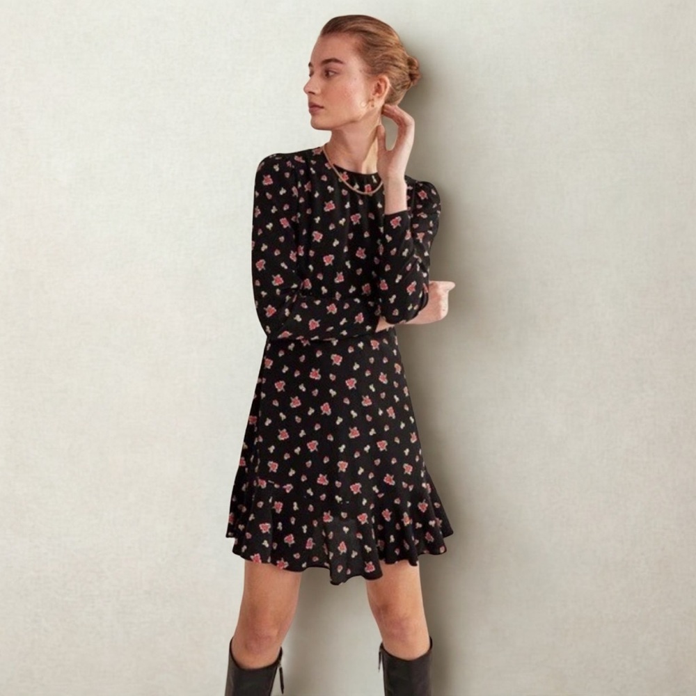 NWT Boden Black Floral Long Sleeve Dress